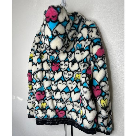 Moncler Grenoble White Heart Print Faux Fur Fuzzy Oversized Hoodie Jacket Large - Picture 7 of 16